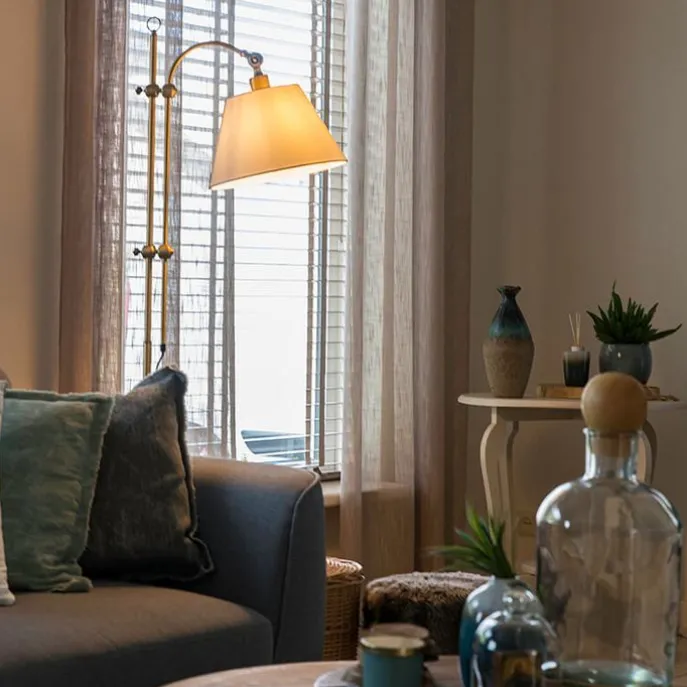 Klassieke vloerlamp brons met witte kap - Ashley