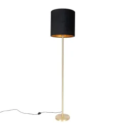 Klassieke vloerlamp messing met zwarte kap 40 cm - Simplo