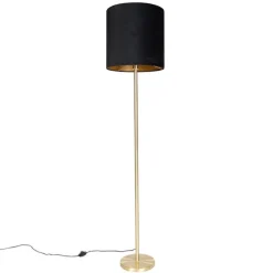 Klassieke vloerlamp messing met zwarte kap 40 cm - Simplo