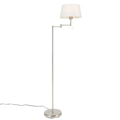 Klassieke vloerlamp staal met witte kap verstelbaar - Ladas