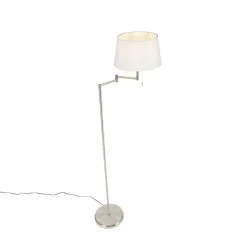 Klassieke vloerlamp staal met witte kap verstelbaar - Ladas
