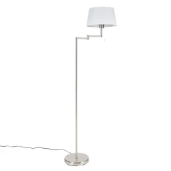 Klassieke vloerlamp staal met witte kap verstelbaar - Ladas