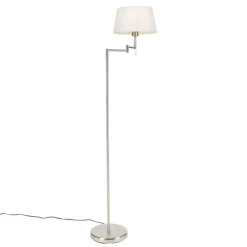 Klassieke vloerlamp staal met witte kap verstelbaar - Ladas