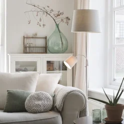 Klassieke vloerlamp staal met grijze kap en leeslampje - Retro
