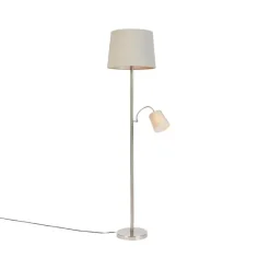 Klassieke vloerlamp staal met grijze kap en leeslampje - Retro