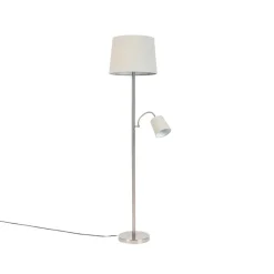 Klassieke vloerlamp staal met grijze kap en leeslampje - Retro
