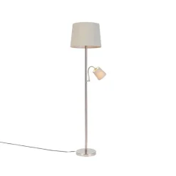 Klassieke vloerlamp staal met grijze kap en leeslampje - Retro
