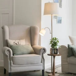 Klassieke vloerlamp staal met witte kap en leeslampje - Retro