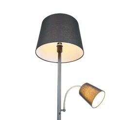 Klassieke vloerlamp zwart met zwarte kap en leeslampje - Retro