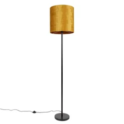 Klassieke vloerlamp zwart kap goud 40 cm- Simplo