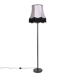 Klassieke vloerlamp zwart met Granny B kap grijs - Simplo