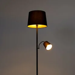 Klassieke vloerlamp zwart met goud en leeslampje - Retro