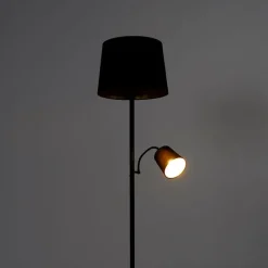 Klassieke vloerlamp zwart met goud en leeslampje - Retro