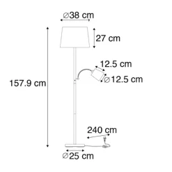 Klassieke vloerlamp zwart met goud en leeslampje - Retro