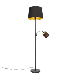 Klassieke vloerlamp zwart met goud en leeslampje - Retro