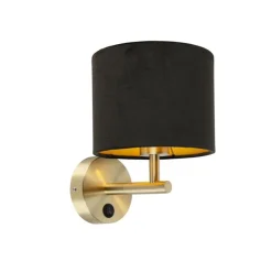 Klassieke wandlamp goud met zwarte velours kap - Combi