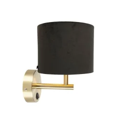 Klassieke wandlamp goud met zwarte velours kap - Combi