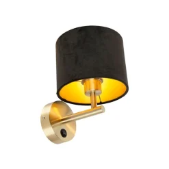 Klassieke wandlamp goud met zwarte velours kap - Combi