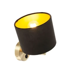 Klassieke wandlamp goud met zwarte velours kap - Combi