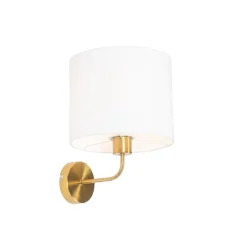 Klassieke wandlamp goud stoffen kap wit - Cas