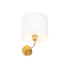 Klassieke wandlamp goud stoffen kap wit - Cas