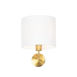Klassieke wandlamp goud stoffen kap wit - Cas