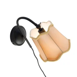 Klassieke wandlamp zwart met lampenkap goud - Nona