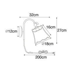 Klassieke wandlamp zwart met lampenkap goud - Nona