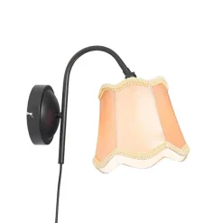Klassieke wandlamp zwart met lampenkap goud - Nona