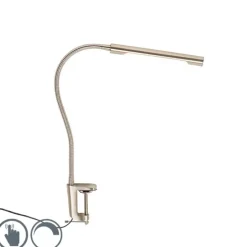 Klem bureaulamp staal incl. LED met touch dimmer - Lionard