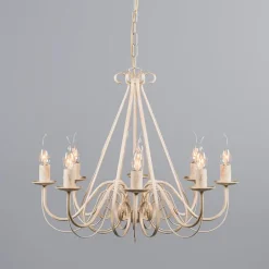 Kroonluchter beige 60 cm met bruine klemkappen - Giuseppe