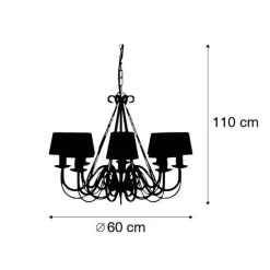 Kroonluchter beige 60 cm met bruine klemkappen - Giuseppe