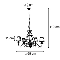 Kroonluchter bruin plissé crème klemkap 5-lichts - Giuseppe