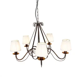 Kroonluchter bruin plissé crème klemkap 5-lichts - Giuseppe