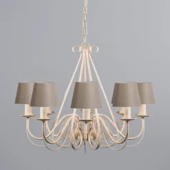 Kroonluchter crème 60 cm met taupe klemkappen - Giuseppe