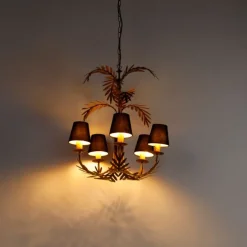 Kroonluchter goud met katoenen klemkap zwart 5-lichts - Botanica