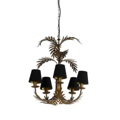 Kroonluchter goud met katoenen klemkap zwart 5-lichts - Botanica