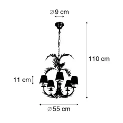 Kroonluchter goud met katoenen klemkap zwart 5-lichts - Botanica