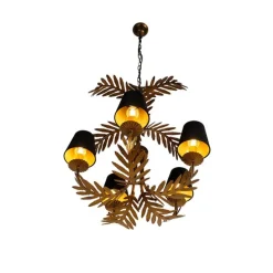 Kroonluchter goud met katoenen klemkap zwart 5-lichts - Botanica