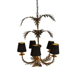 Kroonluchter goud met katoenen klemkap zwart 5-lichts - Botanica