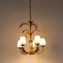 Kroonluchter goud met plissé klemkap crème 5-lichts - Botanica