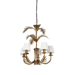 Kroonluchter goud met plissé klemkap crème 5-lichts - Botanica