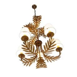 Kroonluchter goud met plissé klemkap crème 5-lichts - Botanica