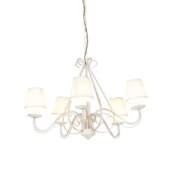 Kroonluchter wit plissé crème klemkap 5-lichts - Giuseppe