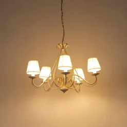 Kroonluchter wit plissé crème klemkap 5-lichts - Giuseppe