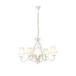 Kroonluchter wit plissé crème klemkap 5-lichts - Giuseppe