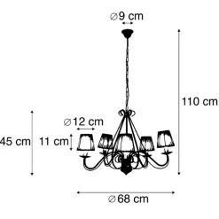 Kroonluchter wit plissé crème klemkap 5-lichts - Giuseppe