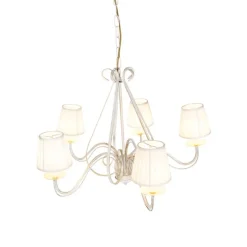 Kroonluchter wit plissé crème klemkap 5-lichts - Giuseppe