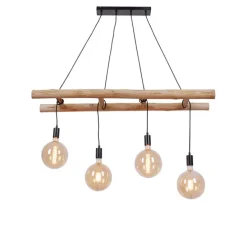 Landelijk hanglamp hout 4-lichts - Scala