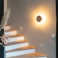 Landelijk wandlamp hout rond kantelbaar - Pulley